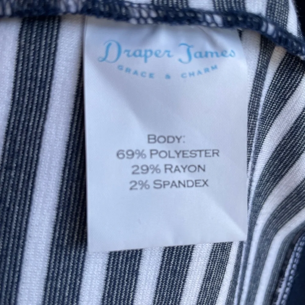 Draper James Sadler Navy and White Striped Long Sleeve Top with Bell Sleeves.
